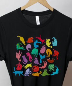 funny cat yoga shirt for yoga lovers with rainbow cat design and animal yoga poses namaste tee pmqrg