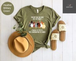 funny chicken shirt must be home by sunset to put chickens to bed chicken lover tee for farming gifts pis8t