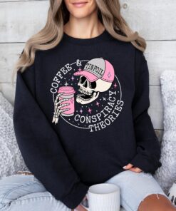 funny conspiracy theories shirt with coffee and tin foil hat skull design for unique theory gifts and skeleton t shirt lovers abz4q