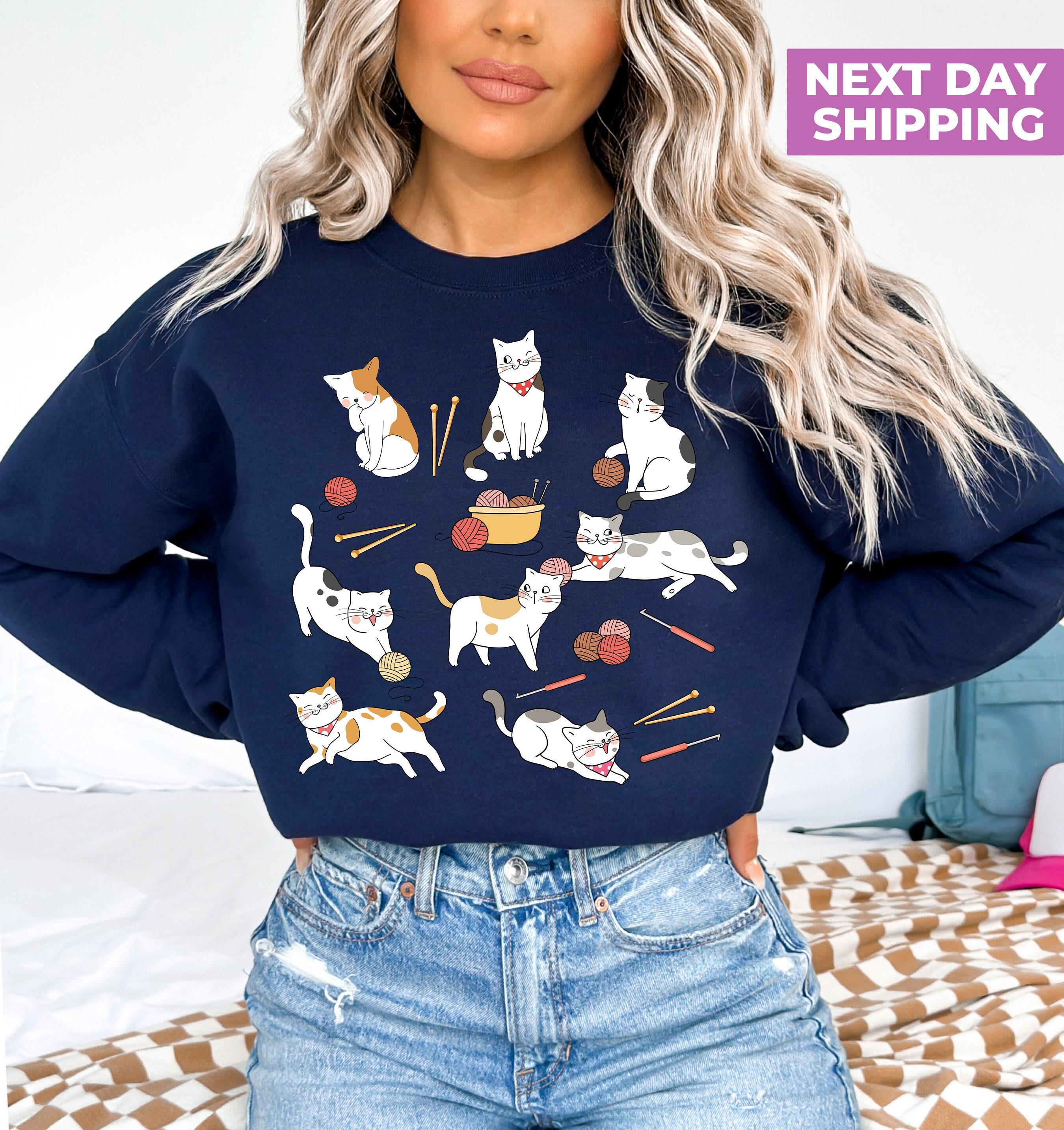 funny crochet sweatshirt for cat lovers crochet all day crewneck unique gift for crocheters mothers day shirt wbunc scaled