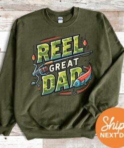 funny dad fishing sweatshirt reel great dad crewneck lake shirt unique gifts for fisherman dads hva3g