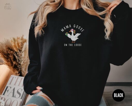 funny goose mama sweatshirt for coffee lovers embroidered pregnancy announcement sweater unique mothers day gift ipoql