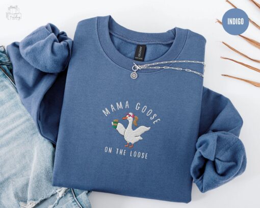 funny goose mama sweatshirt for coffee lovers embroidered pregnancy announcement sweater unique mothers day gift tbnog