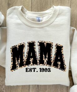 funny mama est sweatshirt in trendy pink with leopard print custom mothers day gift for moms and unique mom life apparel lqqwn