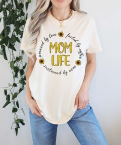 funny mom life shirt powered by love fueled by coffee and wine best mom ever quote tee for mothers day swls4