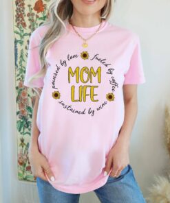 funny mom life shirt powered by love fueled by coffee and wine best mom ever quote tee for mothers day ztol1