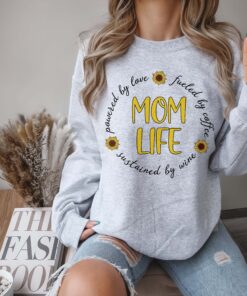 funny mom life sweatshirt powered by love coffee and wine perfect for mothers day gifts or cute mom t shirts ag9tc