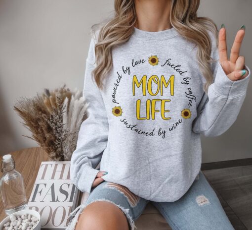 funny mom life sweatshirt powered by love coffee and wine perfect for mothers day gifts or cute mom t shirts ag9tc scaled