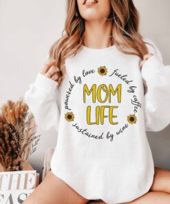 funny mom life sweatshirt powered by love coffee and wine perfect for mothers day gifts or cute mom t shirts zghez