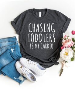 funny mom shirt chasing kids is my cardio unisex tee for new moms cute mom life t shirt for toddlers and kids btpkc