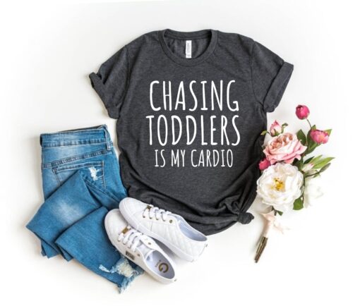 funny mom shirt chasing kids is my cardio unisex tee for new moms cute mom life t shirt for toddlers and kids btpkc