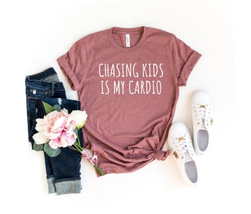 funny mom shirt chasing kids is my cardio unisex tee for new moms cute mom life t shirt for toddlers and kids fsmkd