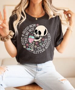 funny mom shirt just a good mom trying not to raise little assholes skull sweatshirt for mothers day and mom life humor wnjou