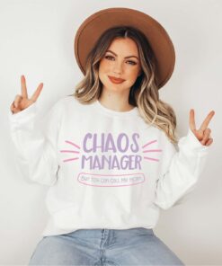 funny mom sweatshirt chaos manager shirt for mothers day retro mama gift from daughter or son hkaaa