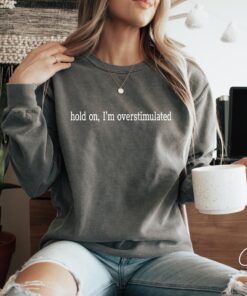 funny mom sweatshirt hold on im overstimulated mental health sweatshirt womens gift for her cute mom life shirt jyki4