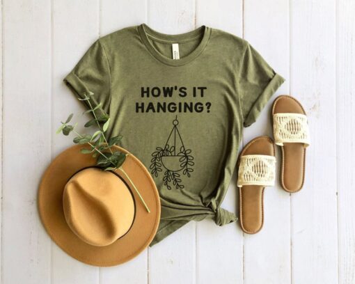 funny plant shirt for women hows it hanging house plant t shirt botanical minimalist plant humor tee qgwjm