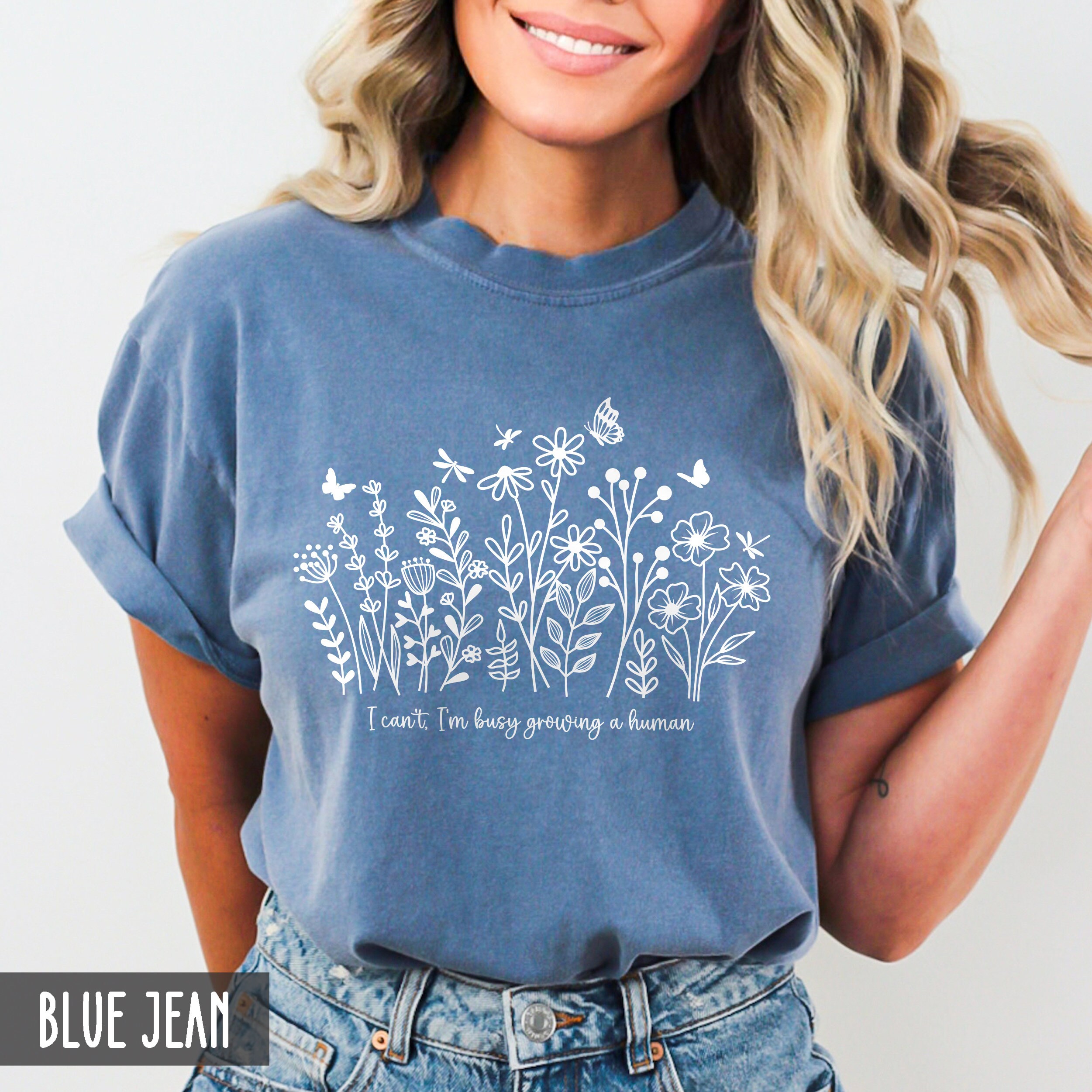 funny pregnancy announcement shirt i cant im busy growing a human floral tee baby reveal growing wildflowers 8yo4k