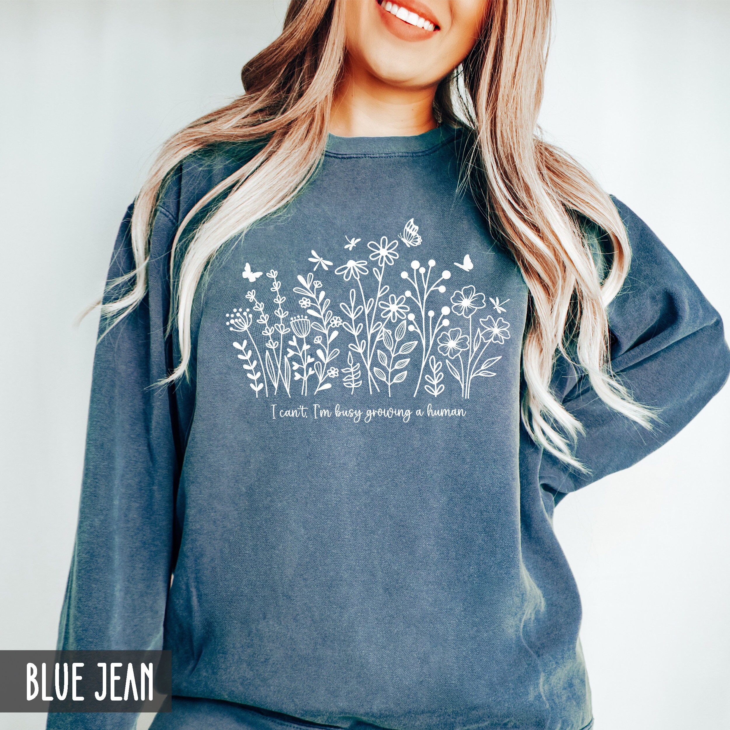 funny pregnancy sweatshirt i cant im busy growing a human wildflowers baby announcement new mom shirt 0yahz