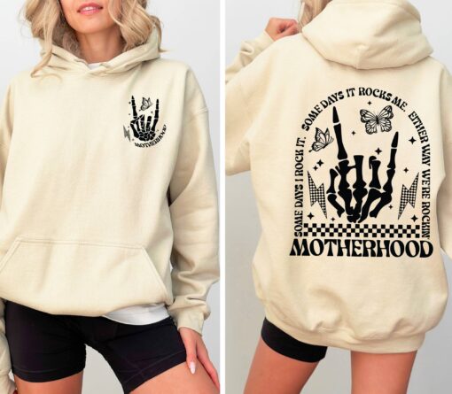 funny rocking motherhood skeleton hoodie for moms trendy mom life apparel unique mothers day gift idea gzjqb