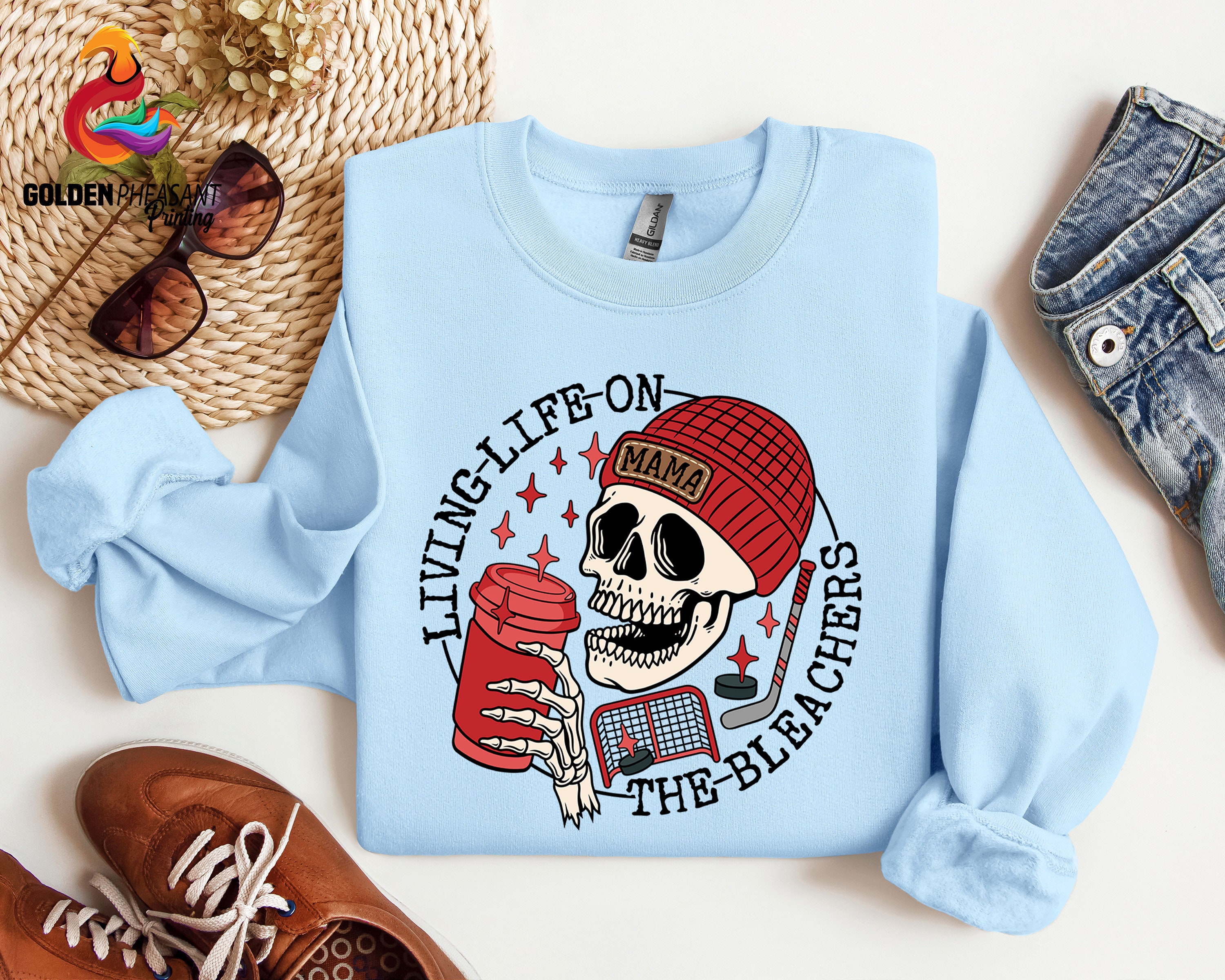 funny sports mama shirt for hockey moms living life on the bleachers vintage skull tee for mothers day yrch9 scaled