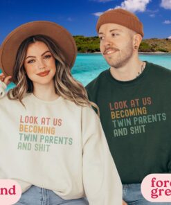 funny twin announcement sweatshirts for mom and dad matching crewneck gifts for new twin parents srmyf