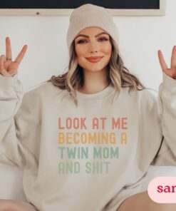 funny twin mama sweatshirt for new mom of twins unique twin announcement crewneck best gift for twin moms tdioy