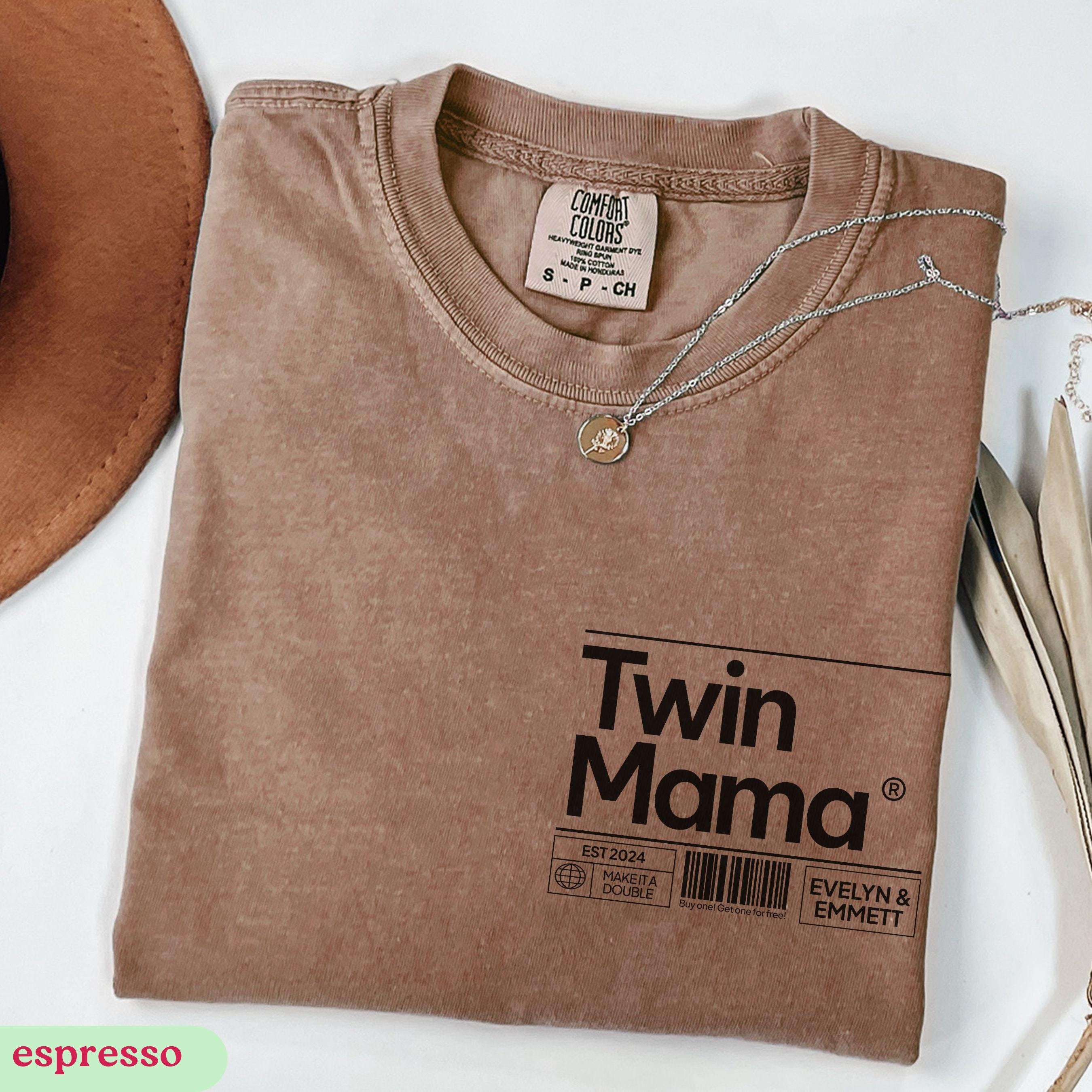 funny twin mom shirt custom est mama tee personalized twin mama gifts with kids names for twin announcement ayhpe scaled