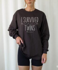 funny twin mom shirt i survived first year with twins long sleeve tee matching family shirts for twin birthday celebration 7ciyr