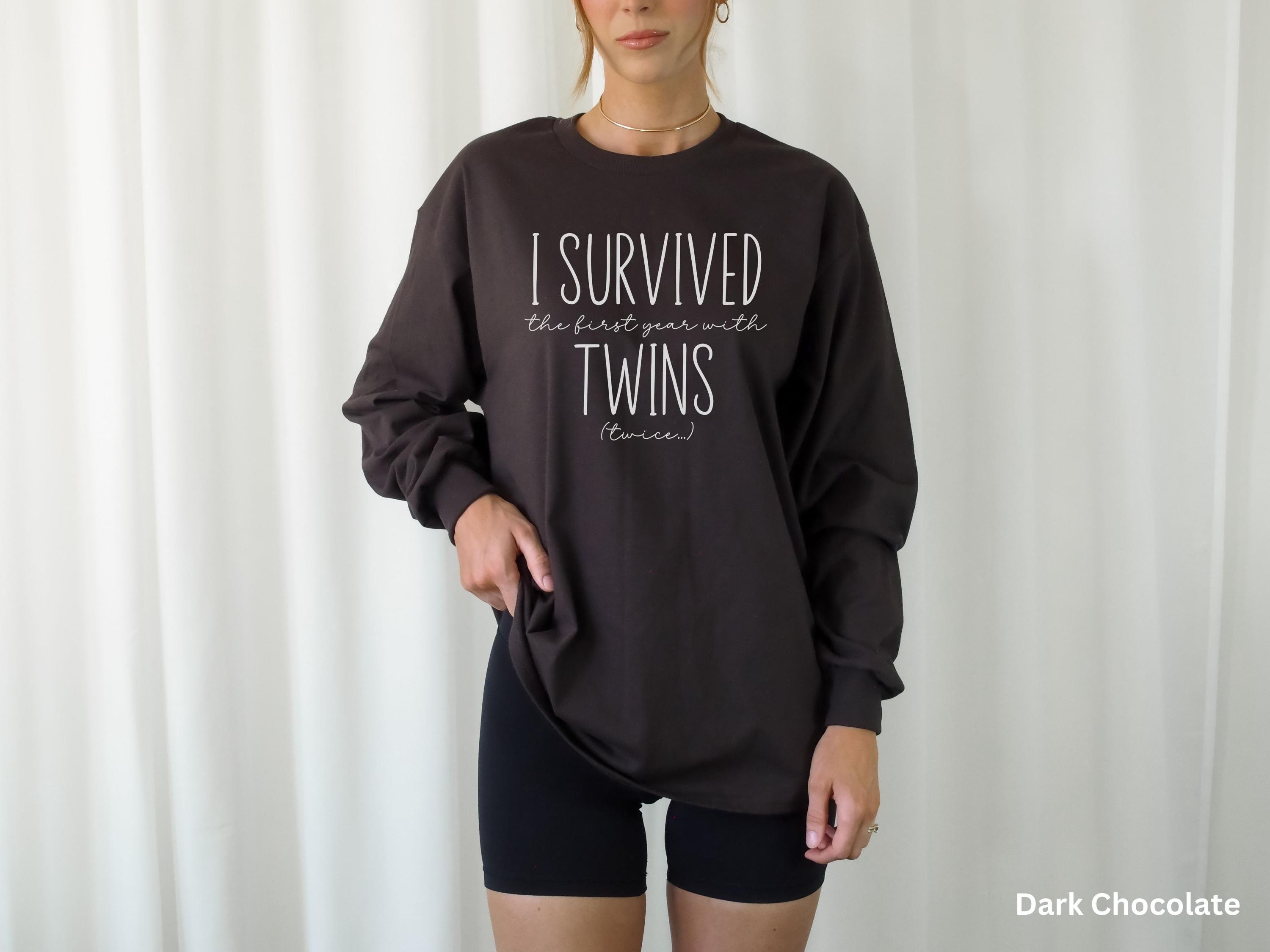 funny twin mom shirt i survived first year with twins long sleeve tee matching family shirts for twin birthday celebration 7ciyr scaled