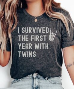 funny twin mom shirt i survived first year with twins matching family t shirts twin mama tee for twin birthday celebrations dwuqm