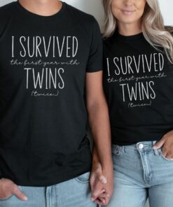 funny twin mom shirt i survived first year with twins matching parent tee for 2nd twin birthday family gift cy6ie