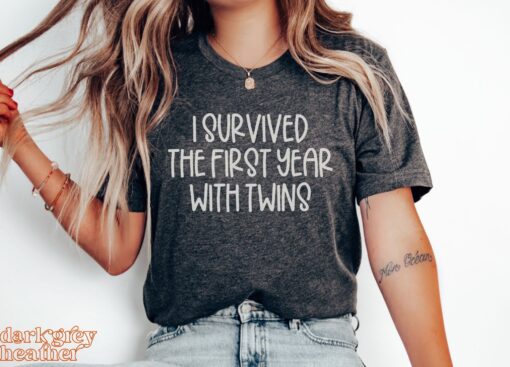 funny twin mom shirt i survived the first year with twins matching family t shirts twin mama tee for twin birthdays 5bbsa