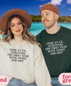 funny twin parents sweatshirts for mom and dad matching outfits twins birthday crewneck unique gift for twin families eehto