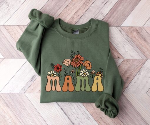 groovy wildflowers mama sweatshirt retro crewneck cute mom shirt mothers day gift for moms birthday present qqlww