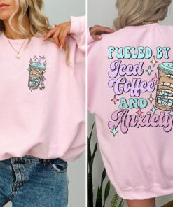 iced coffee and anxiety shirt for moms funny skull sweatshirt for coffee lovers mental health awareness apparel jbyg9