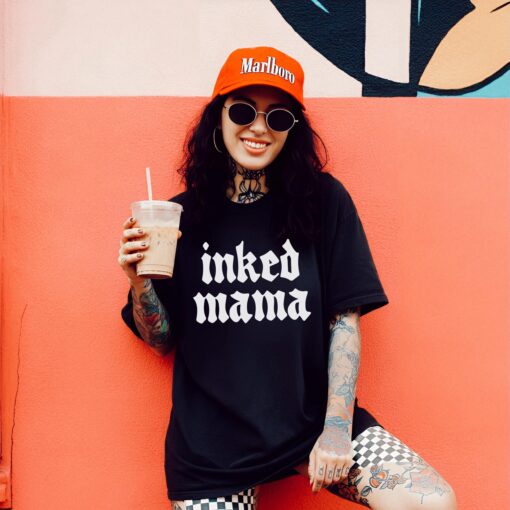 inked mama tee shirt for moms retro punk grunge style tattooed mom shirt trendy edgy womens fashion t shirt
