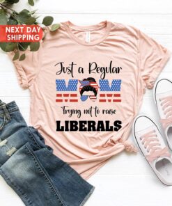 just a regular mom trying not to raise liberals shirt with american flag design for mom life and funny mom shirts ngahb