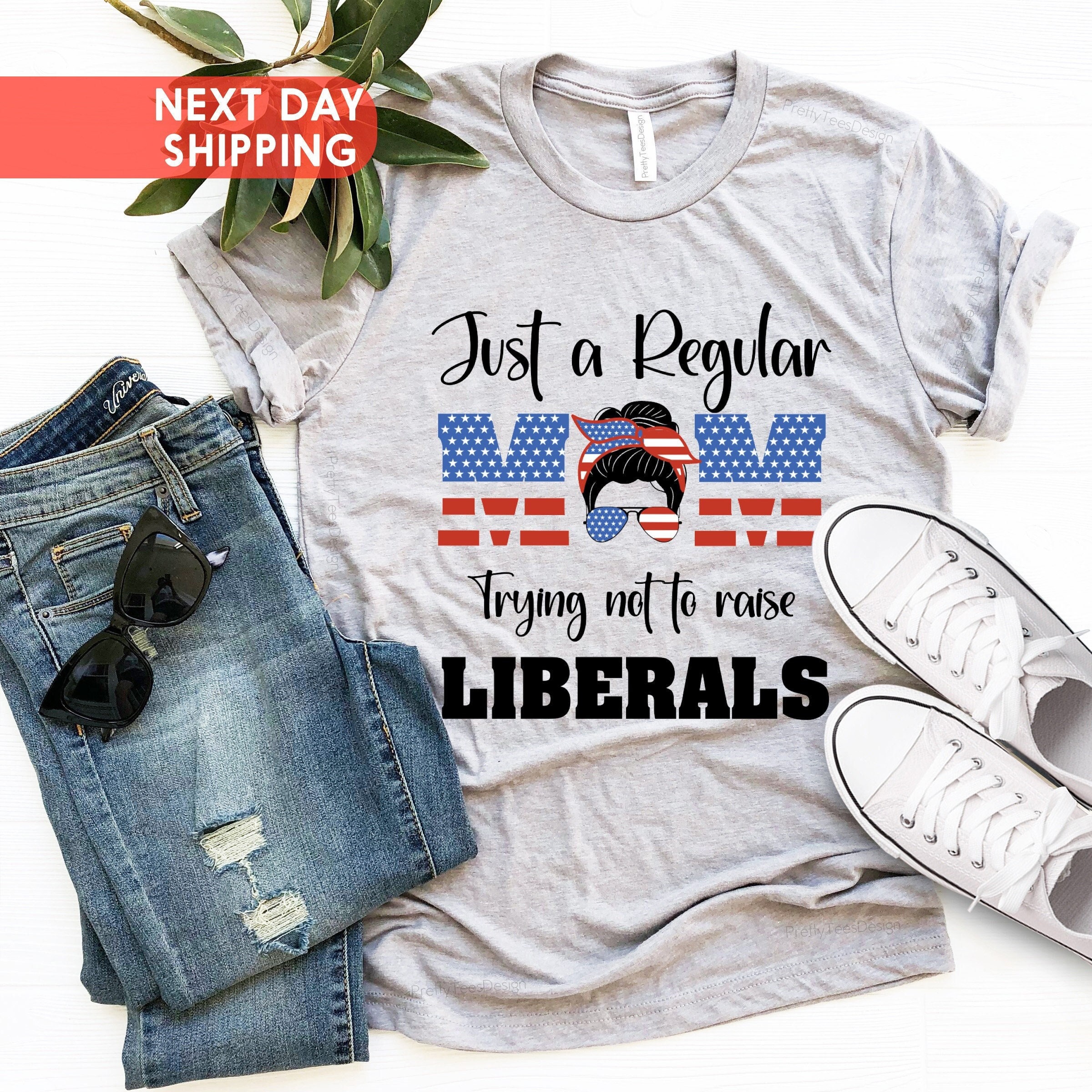 just a regular mom trying not to raise liberals shirt with american flag design for mom life and funny mom shirts ozkdq