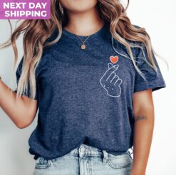 korean finger heart symbol t shirt for k pop fans cute k pop tee for him and her unique finger love design bikvl