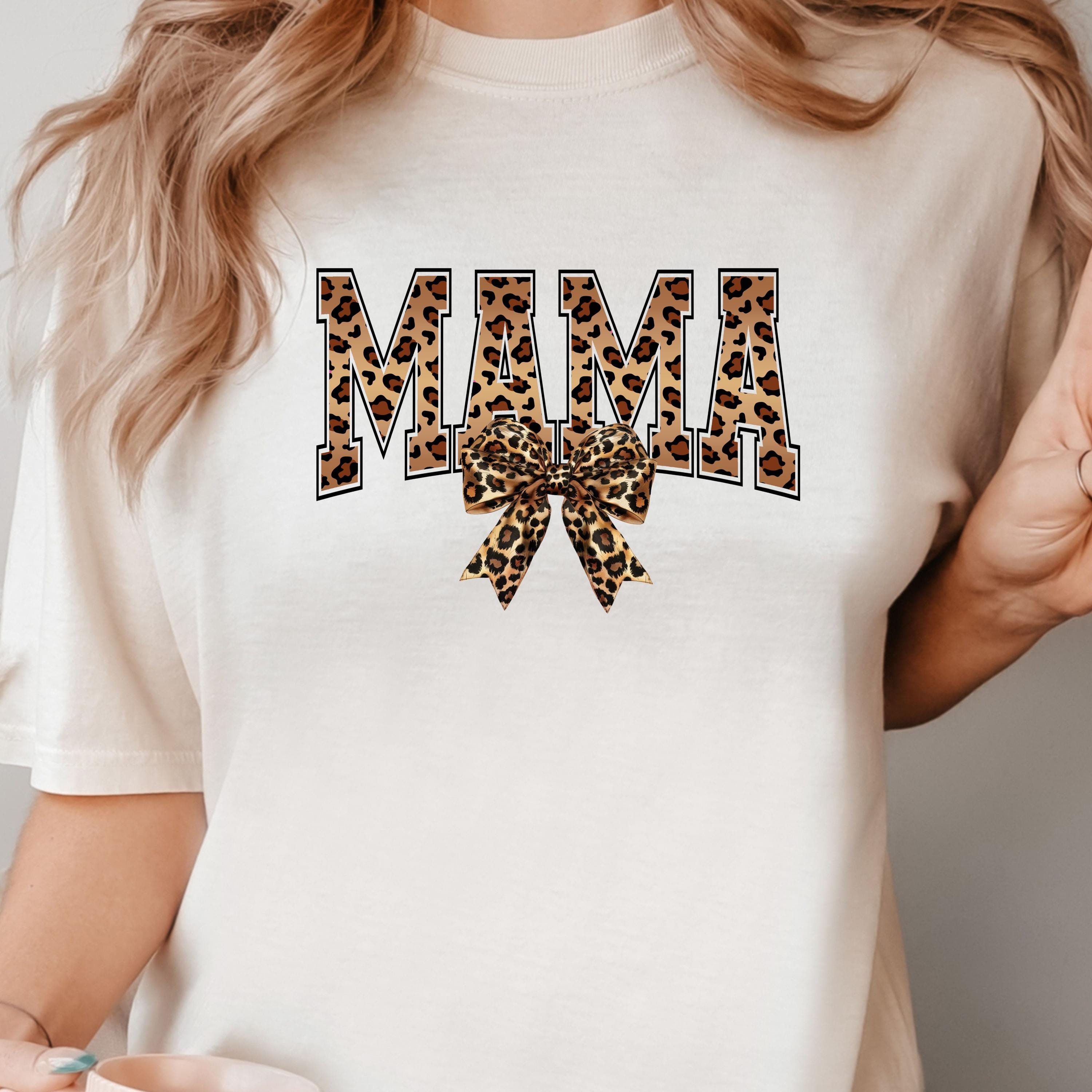 leopard mama t shirt with ribbon for mothers day cute mom life shirt personalized mama bow tee w5q3s scaled