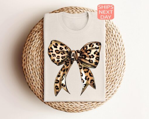 leopard print bow sweatshirt for women cute coquette aesthetic crewneck trendy fashion top casual wear aagi7