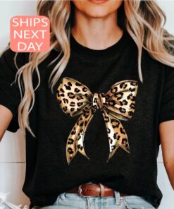 leopard print bow sweatshirt for women cute coquette aesthetic crewneck trendy fashion top casual wear xzii3