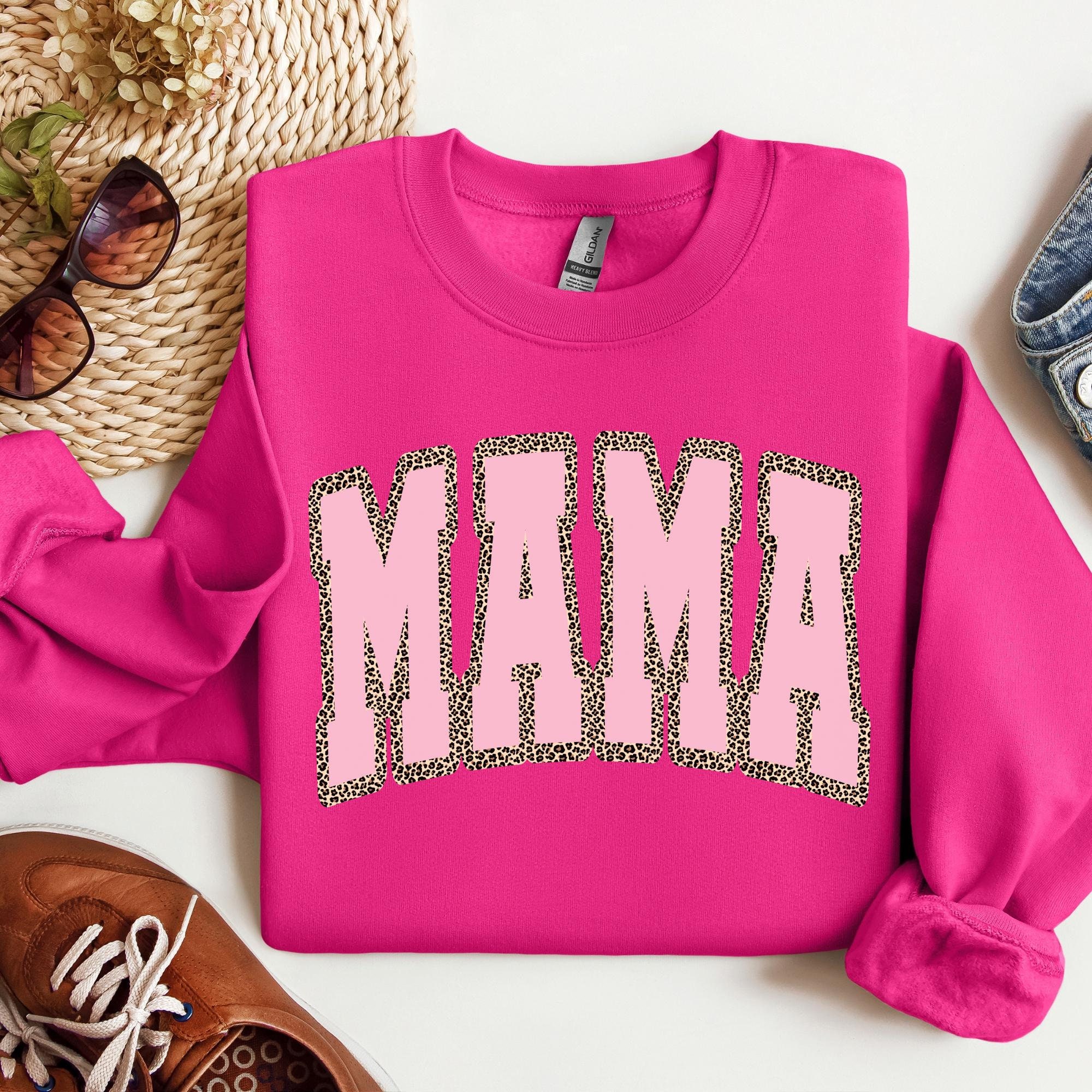 leopard print mama sweatshirt pink crewneck retro style for new moms pregnancy announcement and valentines day gifts 2ggsv