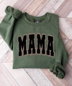 leopard print mama sweatshirt retro varsity crewneck cute mom shirt for new moms pregnancy announcement gift bsoqk