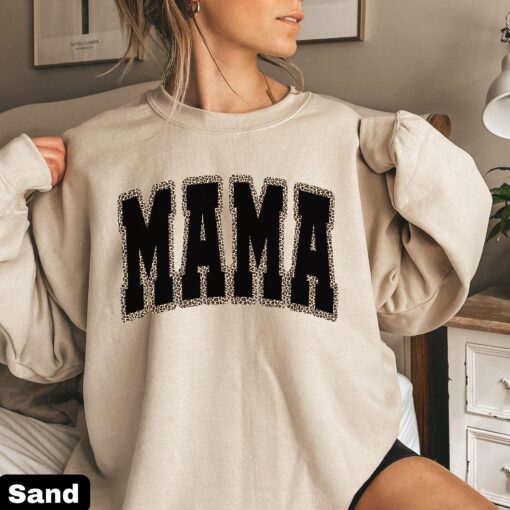 leopard print mama sweatshirt retro varsity crewneck cute mom shirt for new moms pregnancy announcement gift re8bl