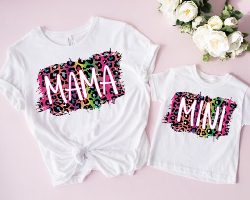 leopard rainbow mama shirt and mini matching outfit for mom life stylish blessed mama shirts for mothers day qtoer