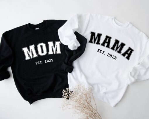 lesbian mom sweatshirt for pregnancy reveal mama est 2025 lgbtq announcement two moms same sex family design zftld