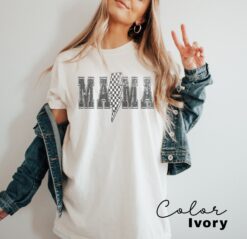 lightning bolt mama shirt retro style tee for moms 90s vintage mom shirt trendy checkered design comfortable fit zfsmo