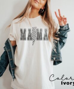 lightning bolt mama shirt retro style tee for moms 90s vintage mom shirt trendy checkered design comfortable fit zfsmo