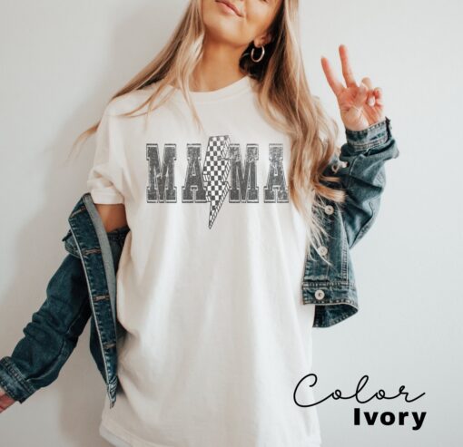 lightning bolt mama shirt retro style tee for moms 90s vintage mom shirt trendy checkered design comfortable fit zfsmo